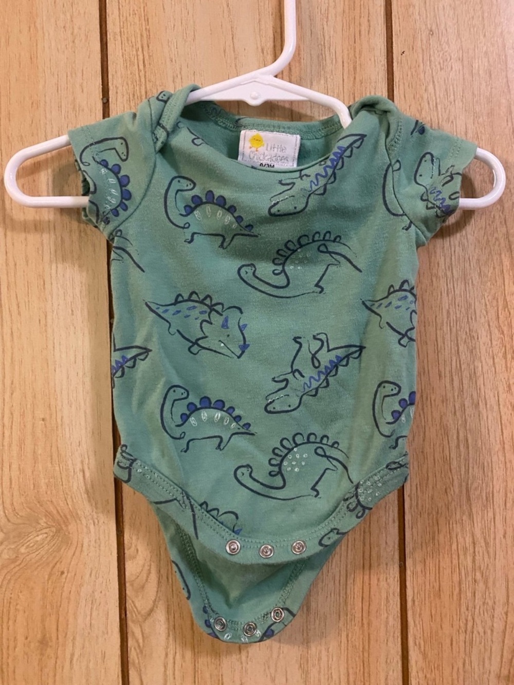 Little Chickadees Sage Green Dinosaur Print Onesie 0-3M